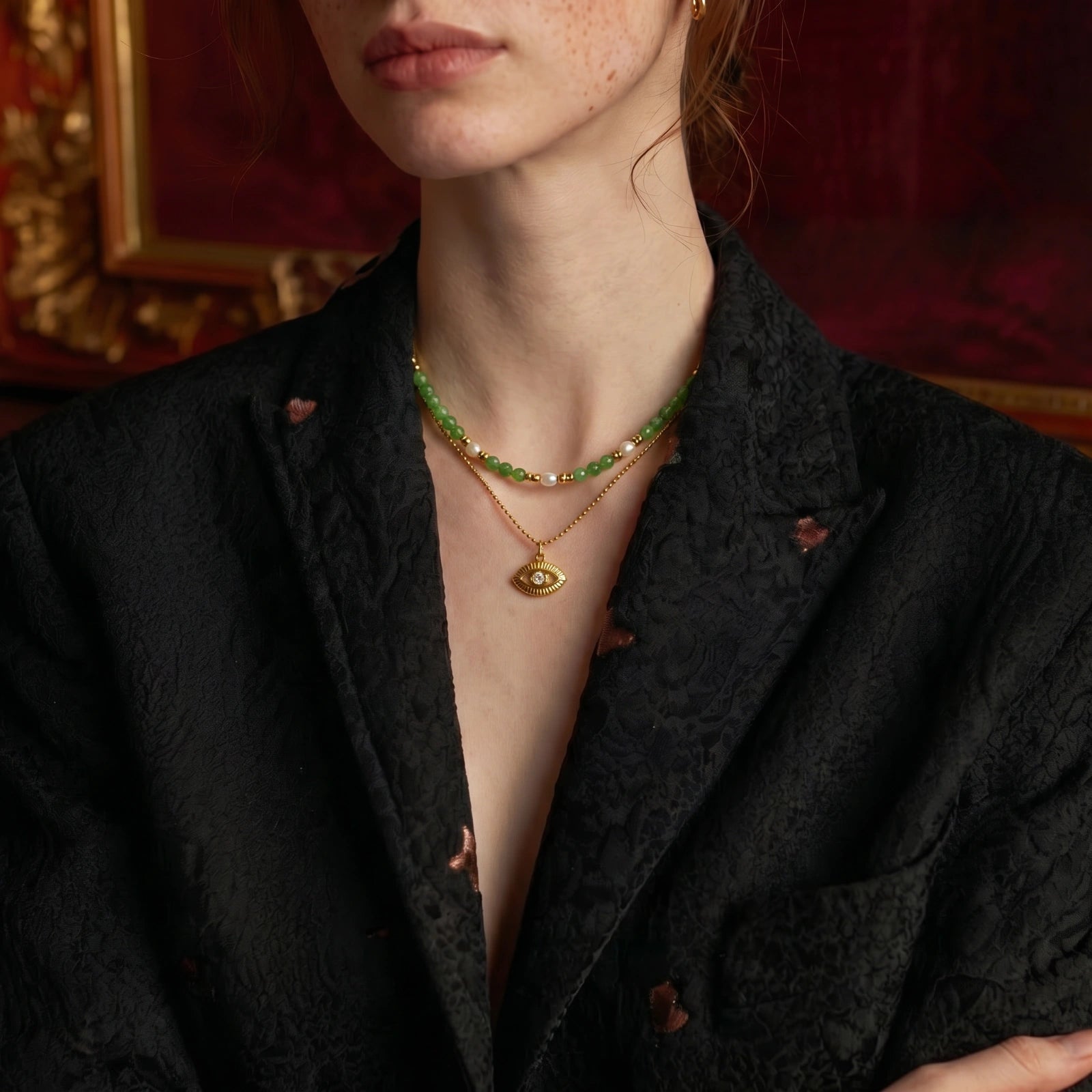 Mystic Eye Layered Necklace | 18K Gold Plated Protection Symbol | Lucky Hand Hold Line