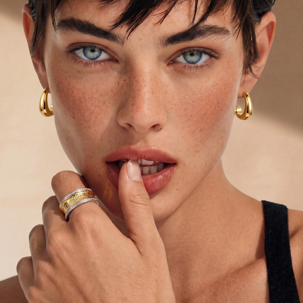 18K Gold Plated Sterling Silver Sculpted Curve Huggies | Modern Hoop Earrings | Lucky Hand Hear Line
