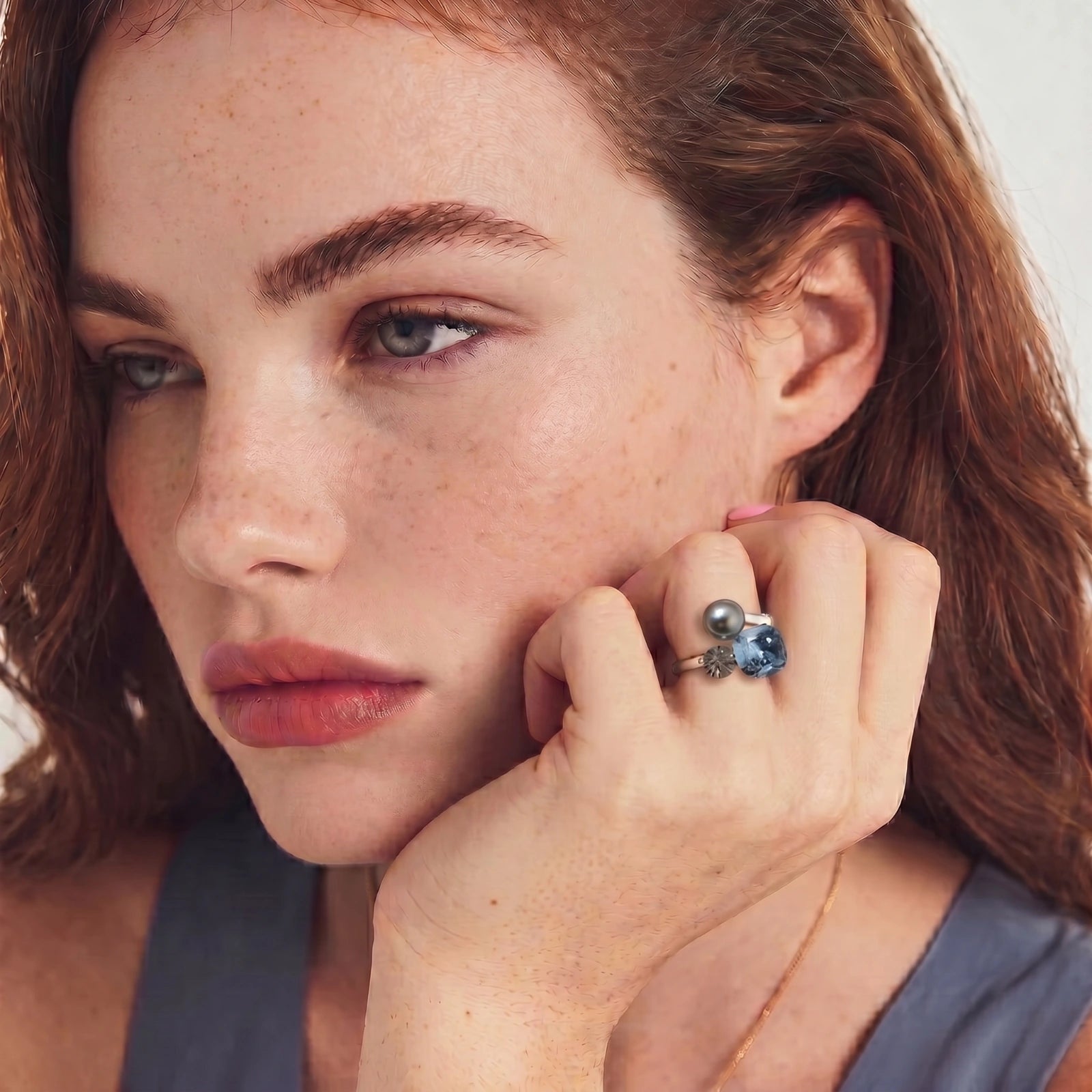 White Gold Plated Constellation Trinity Ring | Adjustable Blue Zirconia | Lucky Hand Move Line