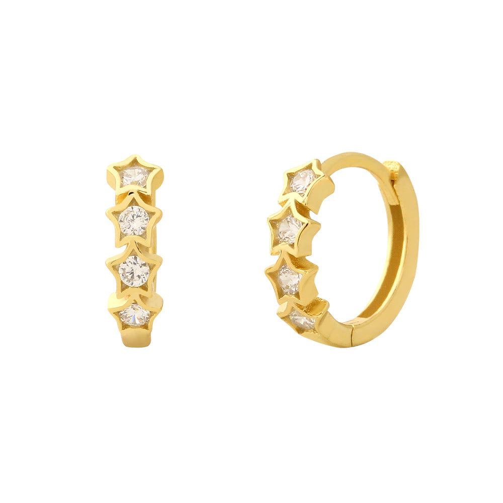 Star huggie hoop earrings in 925 sterling silver with clear cubic zirconia - Lucky Hand
