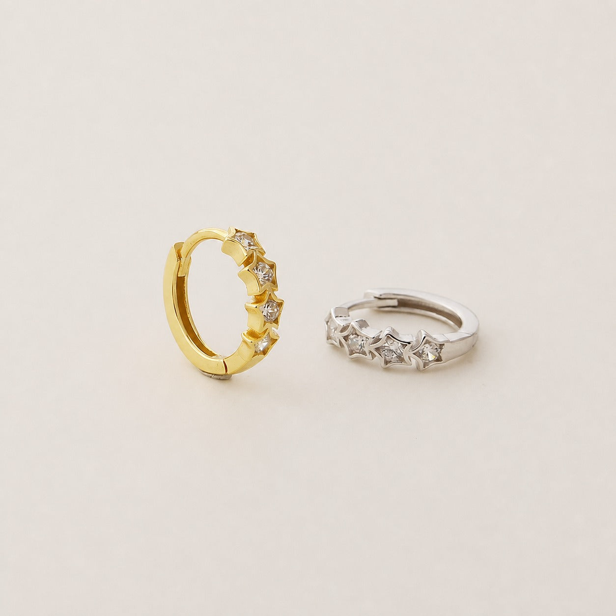 925 sterling silver star huggie hoop earrings with cubic zirconia - view 5
