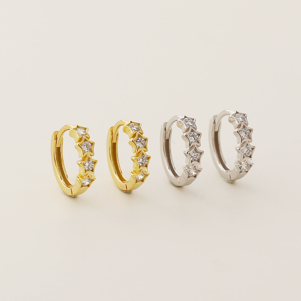 925 sterling silver star huggie hoop earrings with cubic zirconia - view 3
